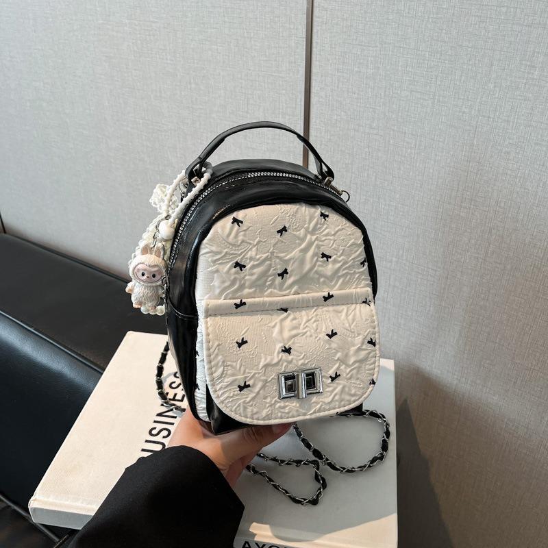 Contrasting color niche women's backpack new trendy exquisite mini versatile chain rear backpack small schoolbag