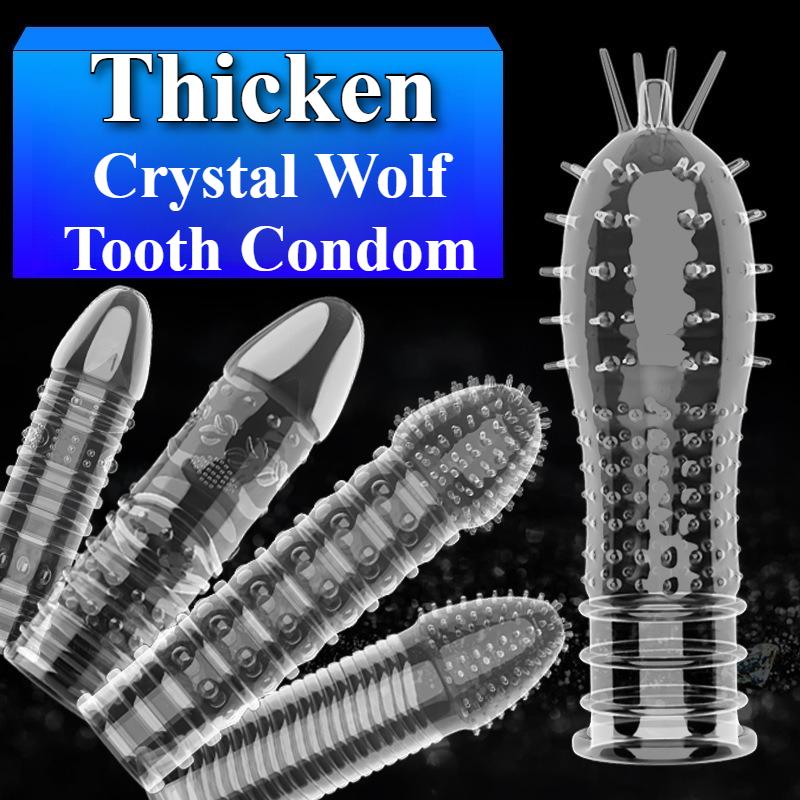 1PCS Transparent Penis Covers Extender Men's Crystal Wolf Tooth Condoms Finger Cock Ring Adult  Sex Toys For Male Longer Lasting