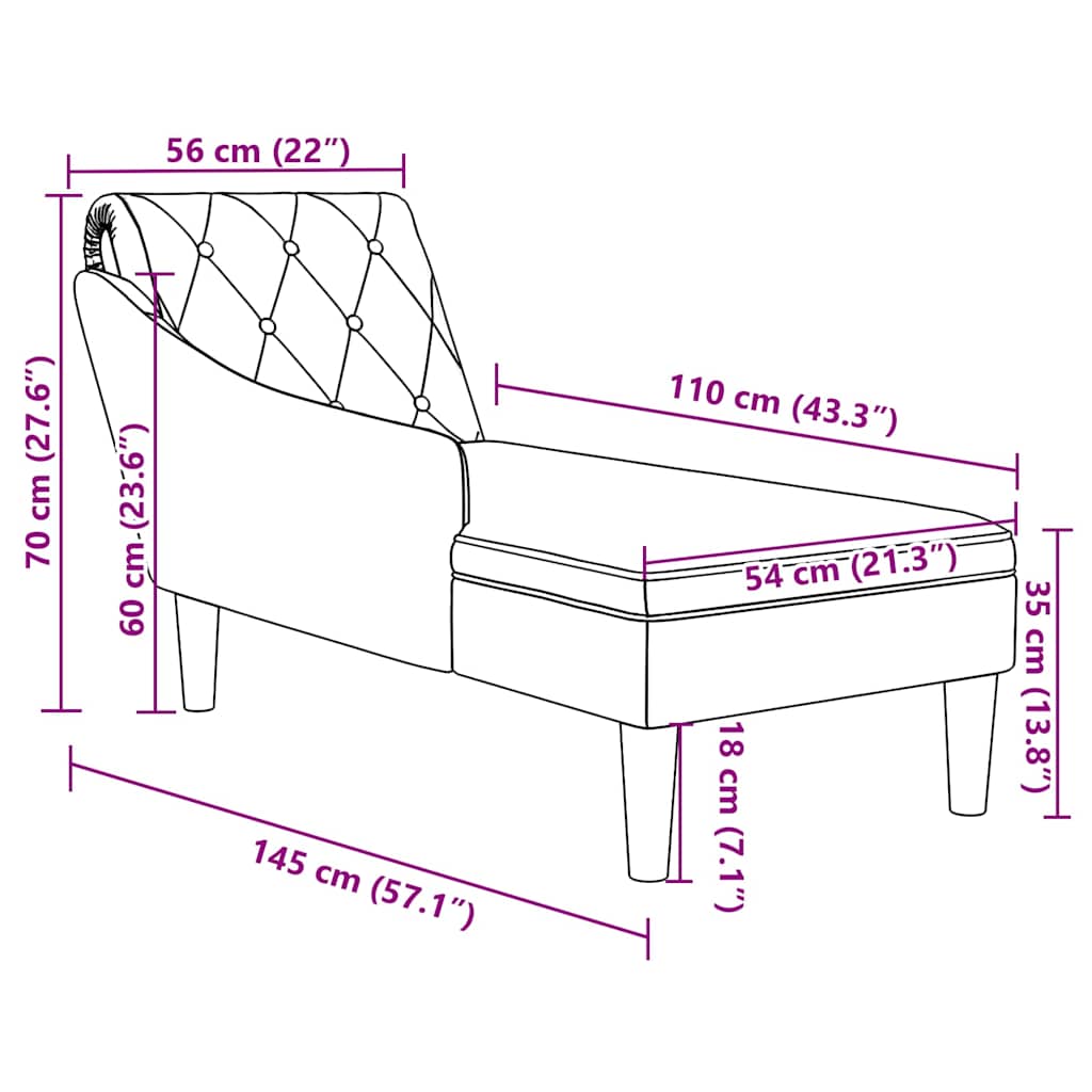 Chaiselongue with Cushion and Right Armrest Cloud Grey Fabric