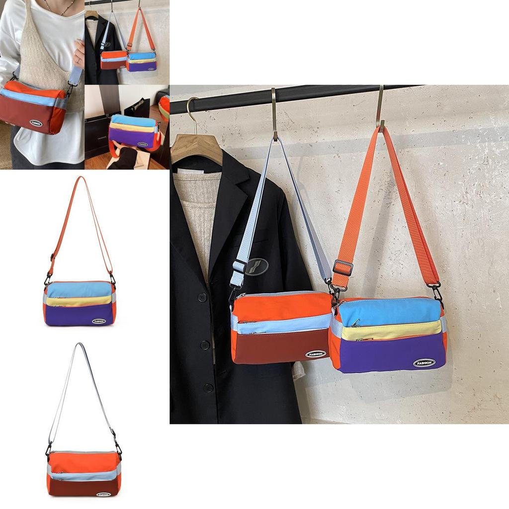 Canvas Color Block Crossbody Bag With Zipper Closure For Urban Casual Style