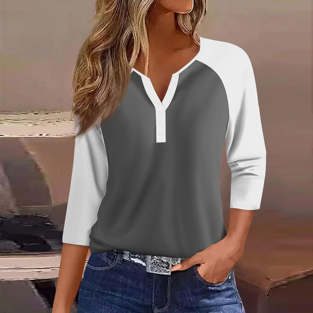 Damskie T Shirt Tee Nadruk Rękaw 3/4 Raglanowy rękaw Codzienny Weekend Moda Podstawowy Dekolt w kształcie litery V Regularny top