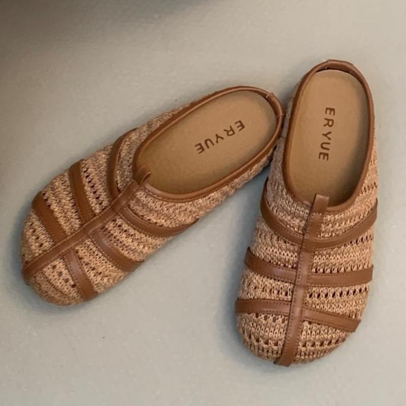 

Fashion Fashion Weaving Hollow Flat Slippers Women Comfort Soft Sole Brand Designer Shoes Summer Concise Vacation Non-slip Beach Shoes 39 темные хаки