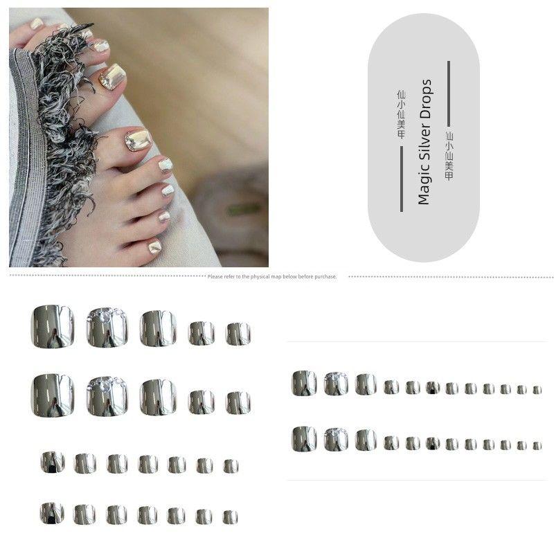 

Волшебная зеркальная поверхность Металлический серебристый Носки Ногти Наклейки для ногтей Готовый продукт Мода Дарк-панк Гальваническое покрытие Накладной ноготь 271-Magic Silver Drops