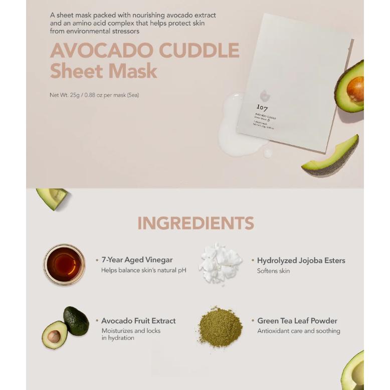 107 AVOCADO CUDDLE Sheet Mask (5 Sheets Set)
