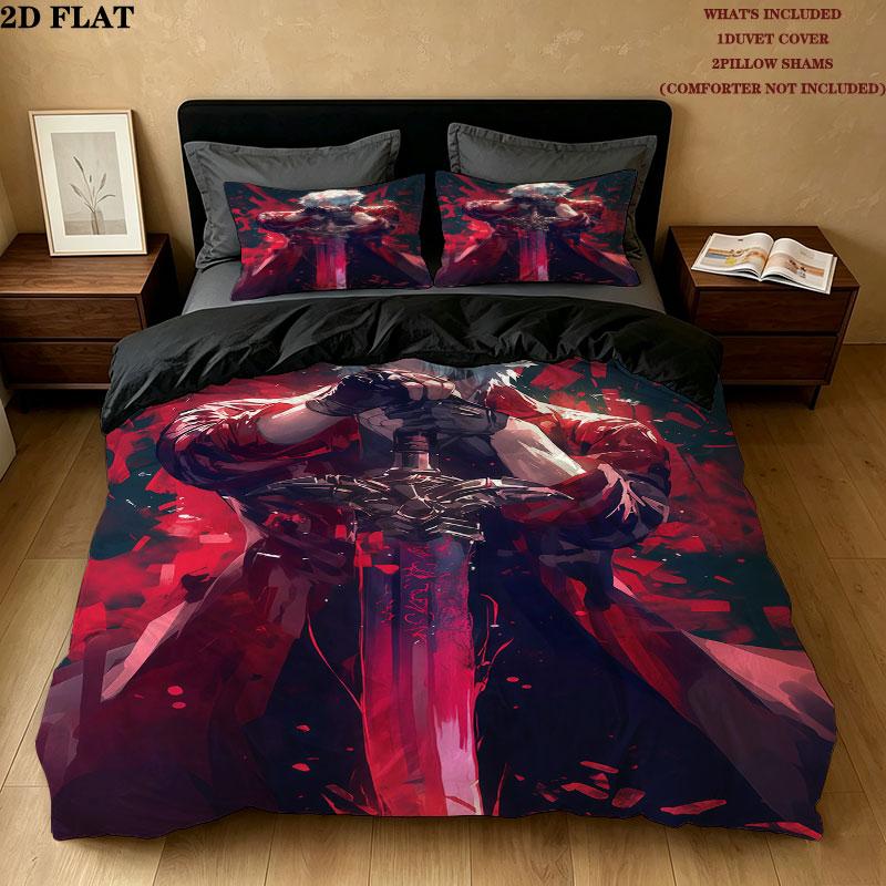 Devil May Cry Pattern Bedding Quilt Set Quilt Cover Pillowcase Home Birthday Gift(1 * duvet cover + 2 * pillowcase, without core)