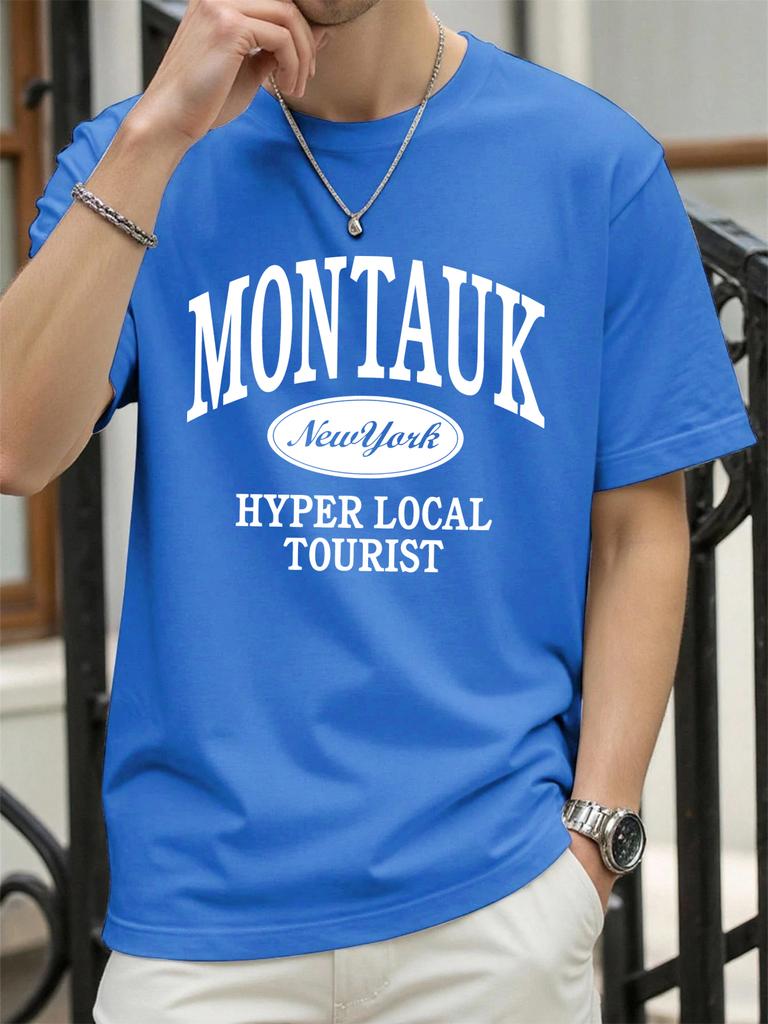 Montauk New York Hyper Local Tourist Print TShirts Men Cotton Casual T Shirt Breathable Summer Sportswear Loose Crewneck Tops
