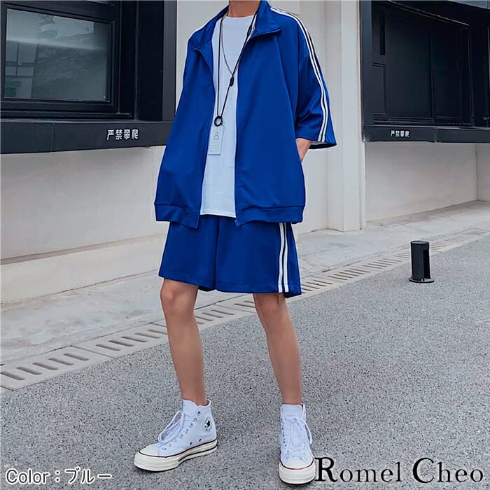 RomelCheo Oversized Tracksuit Short Sleeves and for and Club and and Street Black Set, Shorts, Sports, Exercise, Activities, Men's Women's, Summer,