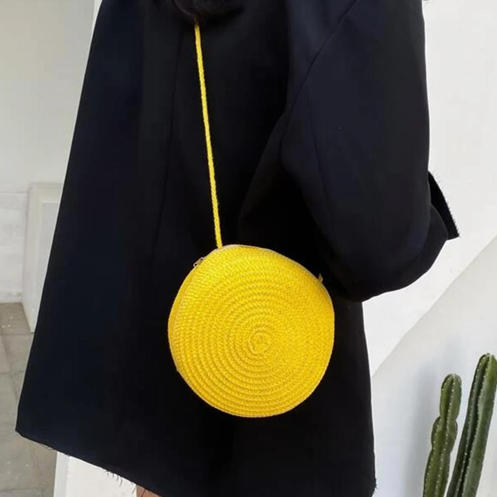 Handmade Straw Bag Women Woven Beach Crossbody Bag Ladies Shoulder Rattan Handmade Knitted Candy Color Small Handbag