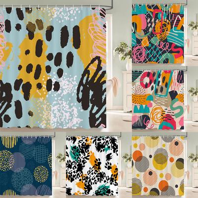 Abstract Bohemian Shower Curtain Medieval Minimalist Art Polyester Fabric Shower Curtain Bathroom Decoration Curtain with Hooks