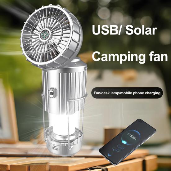 Solar Camping Light with Fan Super Bright High Lumens Compact Solar USB Charging Camping Lantern Cooling Fan