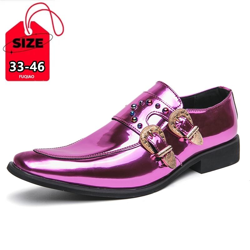 Lakierowana Skóra Fioletowe Męskie Buty Wizytowe Luksusowa Marka Platforma Szpiczasty Nosek Eleganckie Błyszczące Cyrkonie Ślubne Oksfordy Buty Chelsea