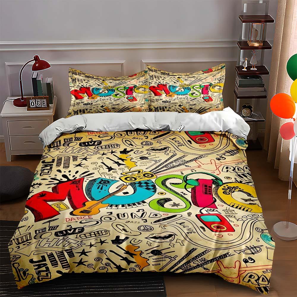 

Colorful, musical, doodled. Bedding Duvet cover sets Duvet covers Pillowcases gifts (1 * Duvet Cover 2 * Pillowcases, without duvet insert) 135x200cm