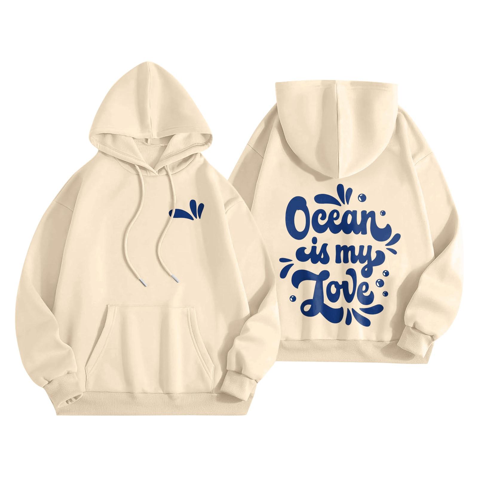 

Толстовки для девочек-подростков с длинным рукавом и принтом букв, повседневные графические толстовки с капюшоном, пуловер с завязками, симпатичная толстовка большого размера XXL бежевый