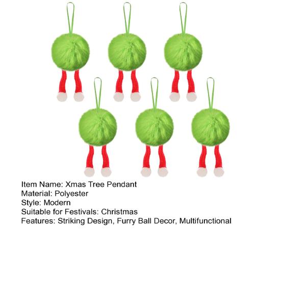 6Pcs Christmas Tree Pendant Striking Design Furry Christmas Furry Ball Decoration Hanging Ornament Seasonal Home Accents
