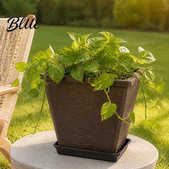 Garden Decoration Accessories Square Resin Planter 10 Inch Large Plant Pot with Drainage Hole Modern Retro Style Planter Pots Decorative Saucer for