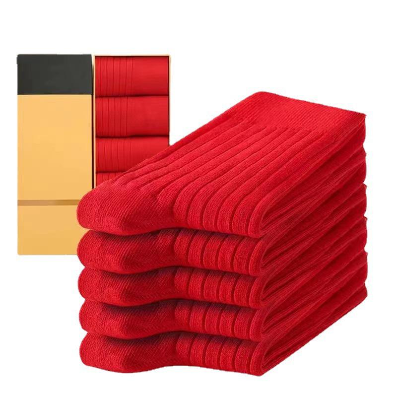 Solida Röda Mellanvadsstrumpor Benming År Bröllopsstrumpor för Män & Kvinnor - Deodorant Bomull Parstrumpor.