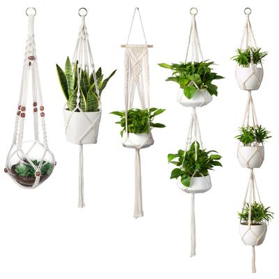 Bohemian Hand-woven Plant Hanging Basket Holder, Indoor and Outdoor Hanging Plant Stand, 6 Different Size Plant Hanging Baskets