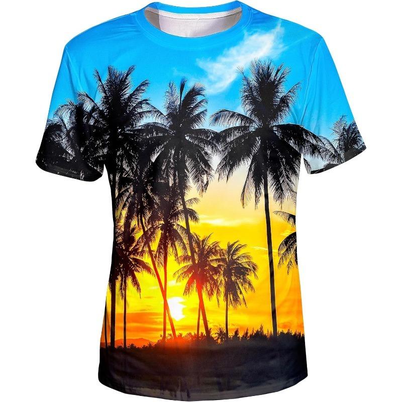 Men's Summer T-Shirt 3D Summer Style Beach Coconut Trees Polyester Quick Dry Breathable Short Sleeve Casual Wear