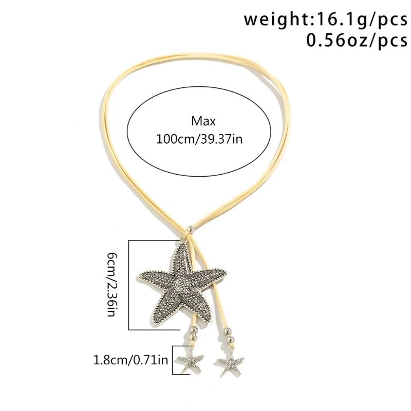 Starfish Fringe Necklace Women Vacation Style Long Velvets Rope Clavicle Chain Adjustable Length Collar Chain Jewelry