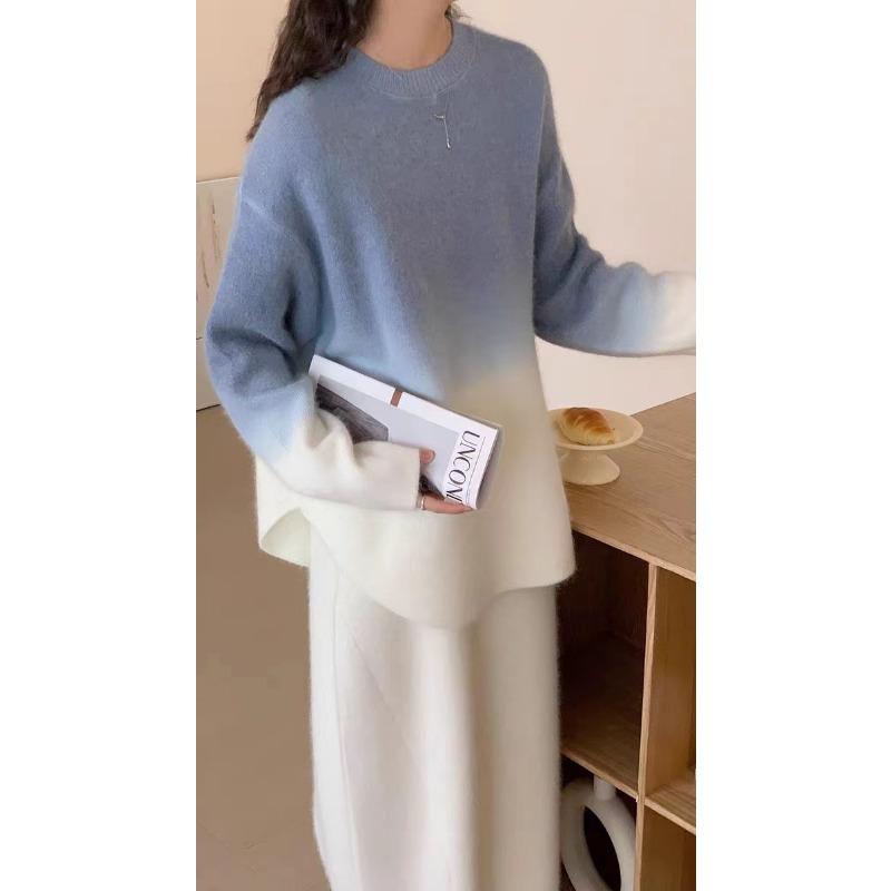 Autumn and winter loose lazy wind pullover round neck gradual change color temperament casual pullover knitting outerwear sweater