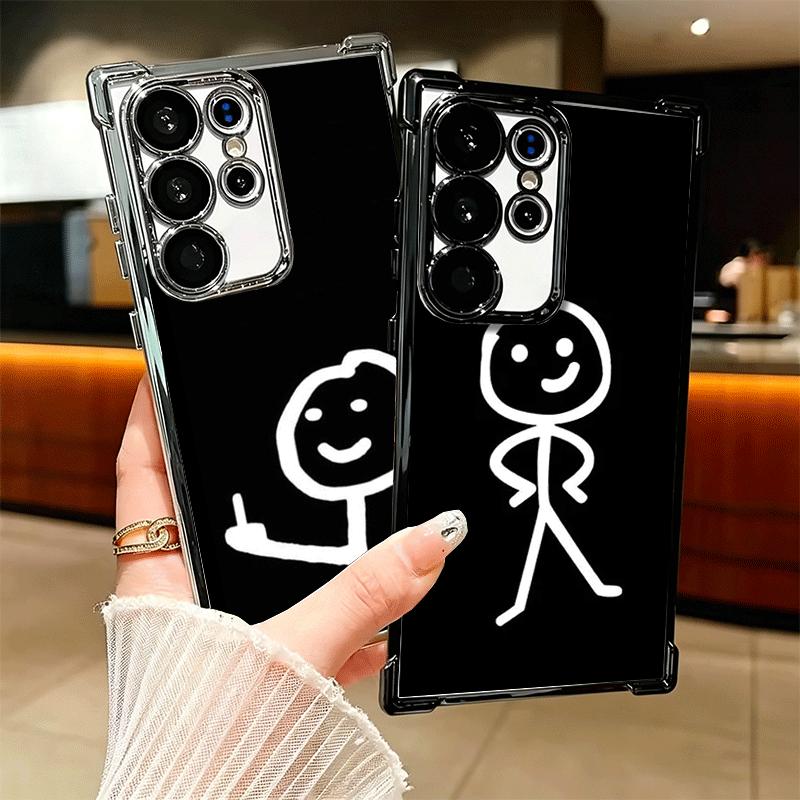 Funny Stickman Matchman Plating Phone Case For Samsung Galaxy S24 S25 FE S26 Edge S23 Ultra S22 S21 Plus S20 Anti-Fall Airabag C