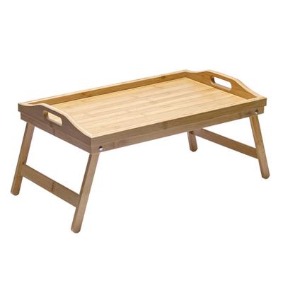 Vassoio da letto con gamba pieghevole, robusto, portante, bordo liscio, senza sbavature, portaoggetti multifunzionale in bambù per il letto