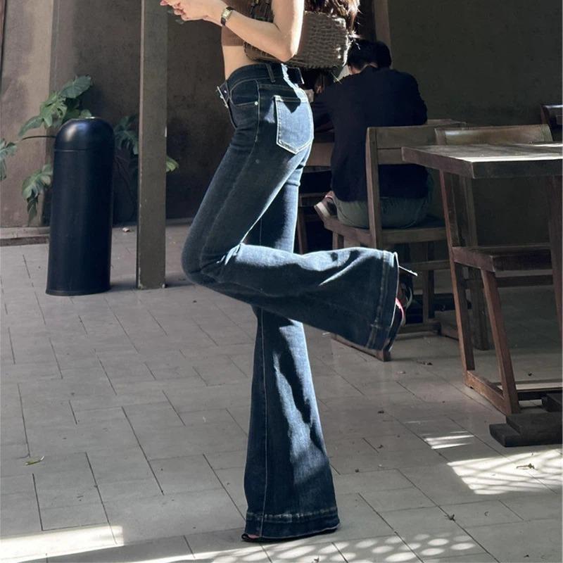 

Женские джинсы с высокой талией, винтажная стирка, расклешенные, Y2K, bootcut, широкие, джинсовые брюки, стритвир XS синий