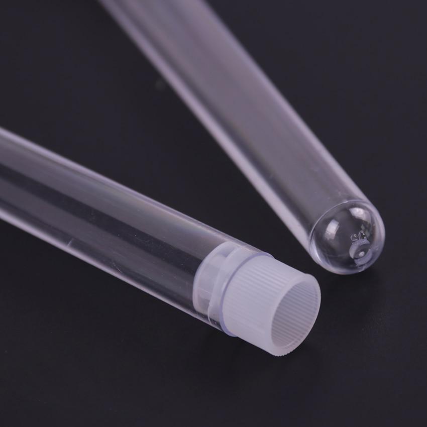 10PCS 12x100mm Lab Clear Plastic Test Tube Round Bottom Tube Vial with Cap Office Lab Experiment Supplies