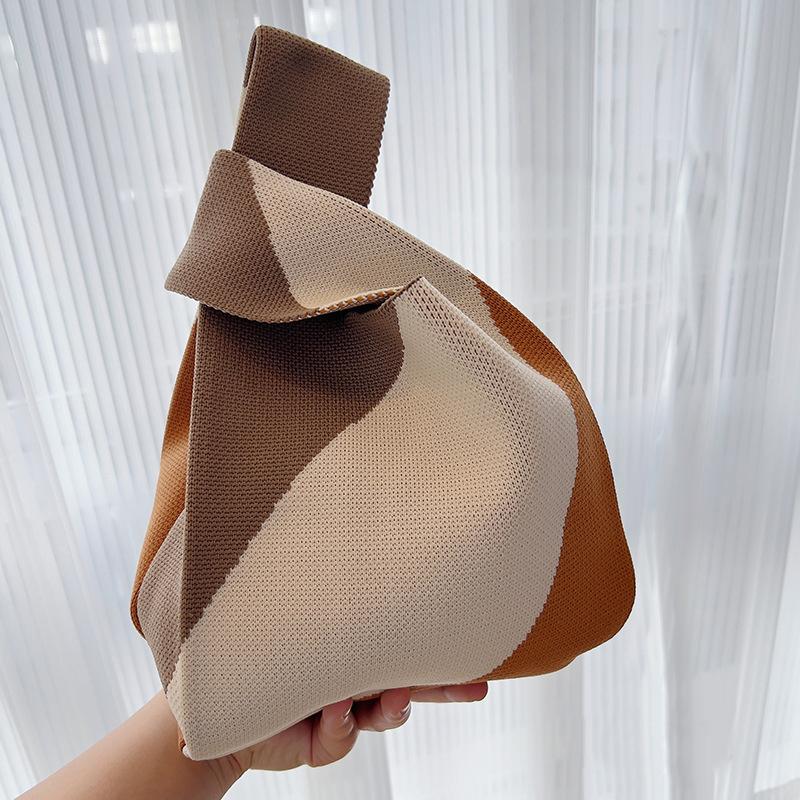 Yogodlns Czarna biała torebka z dzianiny ręcznie robiona torba z grubej bawełny torby na zakupy wielokrotnego użytku kobiety dziewczęta torba na nadgarstek na co dzień z węzłem torba do przechowywania na zewnątrz