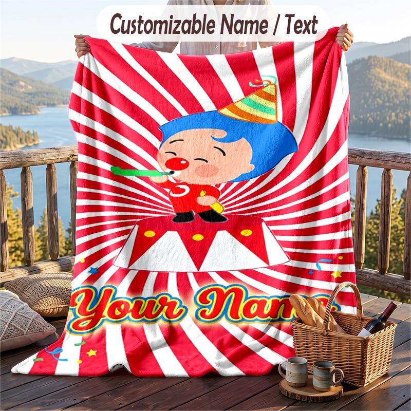 El Payaso Plim Plim Flannel Blanket, Personalized Custom Name Text, Soft Warm Plush Throw Blanket For Gift