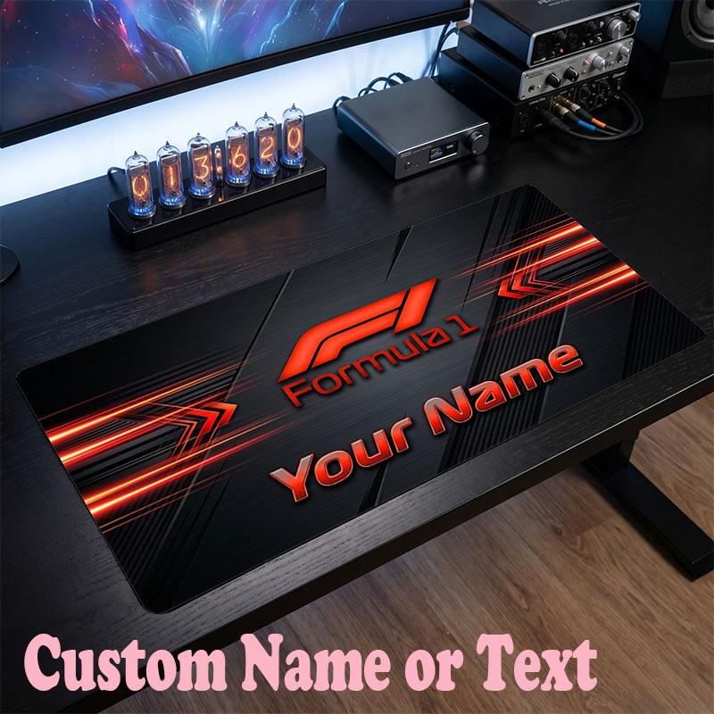F1 Customized Name Text Mouse Pad, Large Desk Mouse Mat Personalized Home Office Present