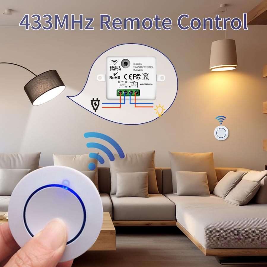 RF 433MHz Wireless Light Switch 220V 110V 10A Relay Controller Switch Mini Round Button Panel Switch For Home LED Lighting