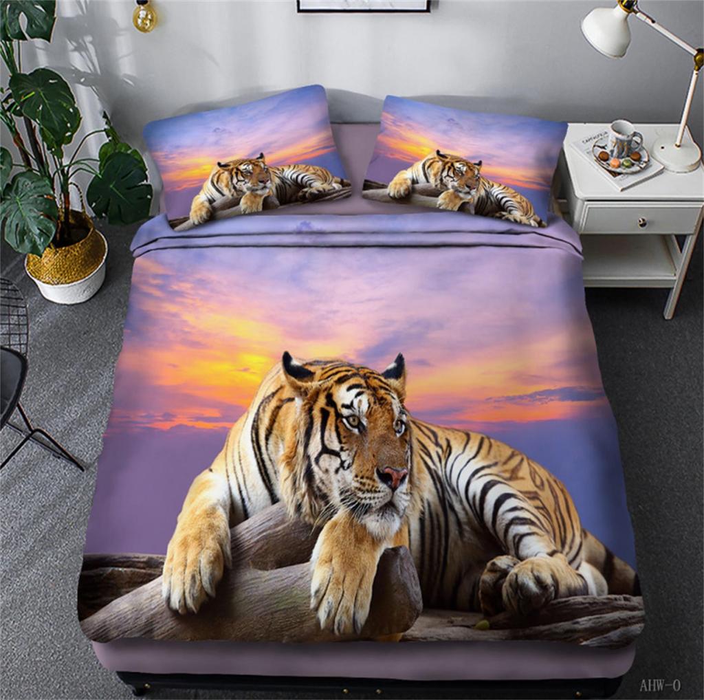 Luxury Family Bedding Set Bedroom Quilt Cover and Pillowcase Men's Bedding Tiger Print Quilt Cover Bedroom Bedding King Bed