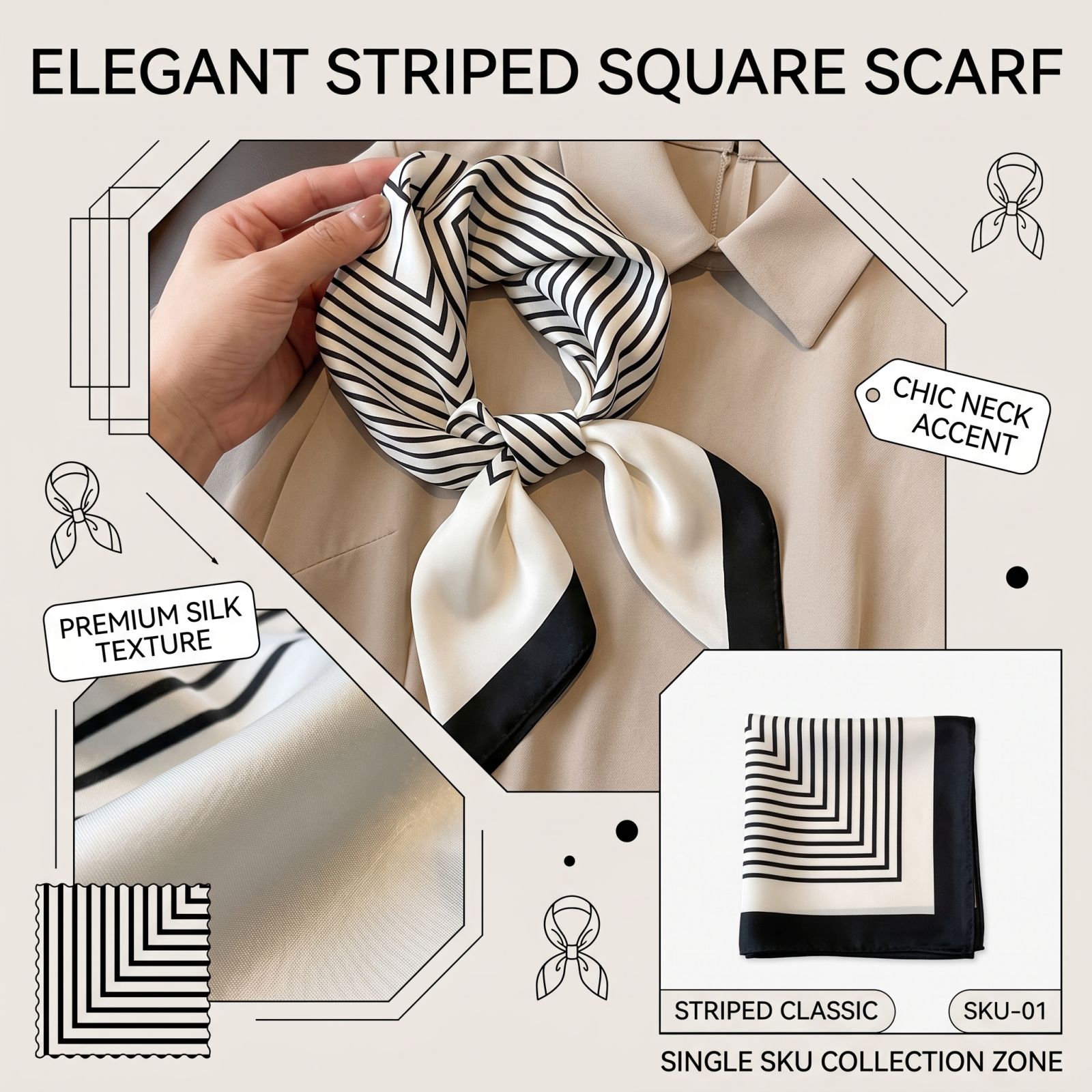 Women s Striped Square Scarf - 1 Piece One Size белый