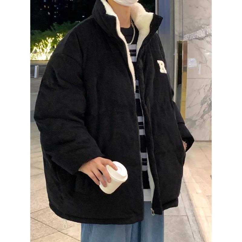 Winter Men Long Sleeved Warm New Cotton Jacket with Plush and Thickened Lamb Wool Cotton Jacket Winter Men Jacket