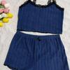 Women's Elastic Pajama Set: Lace Trim Camisole & Ribbed Knit Fleece Shorts