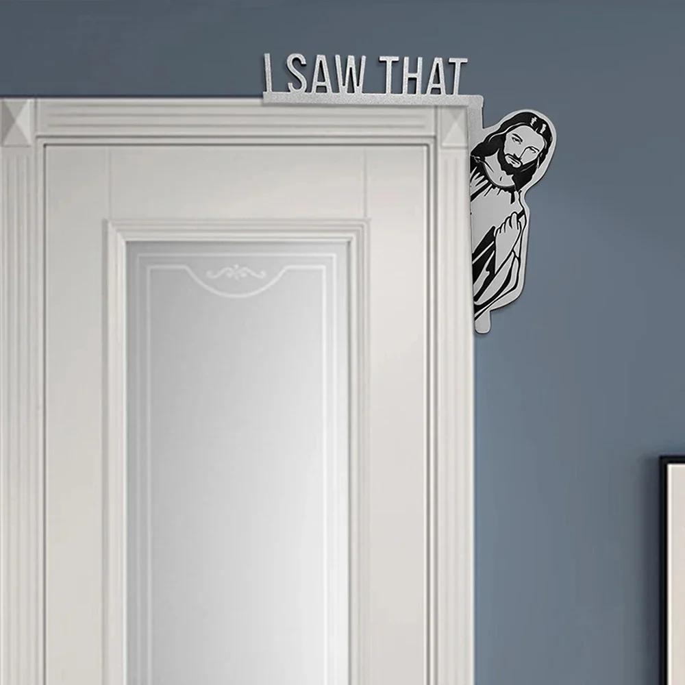 Wooden Door I Saw That Jesus Head Funny Home Decor Frame Ornament AND Merry Christmas Door Frame Decoration Santa Claus Elk