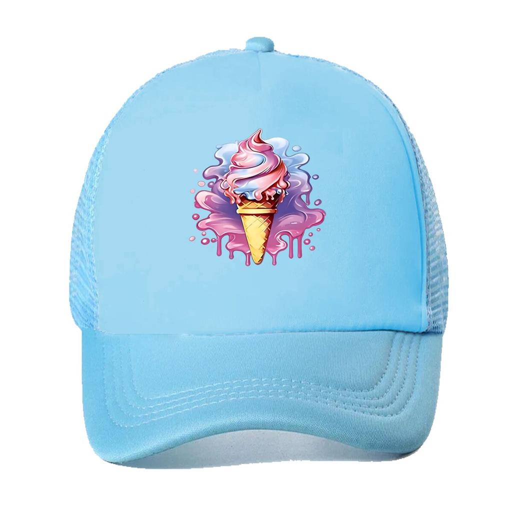 Gradient Ice Cream Print Vintage Baseball Cap Summer Breathable Casual Lightweight Peaked Caps With  Mesh Baseball Cap