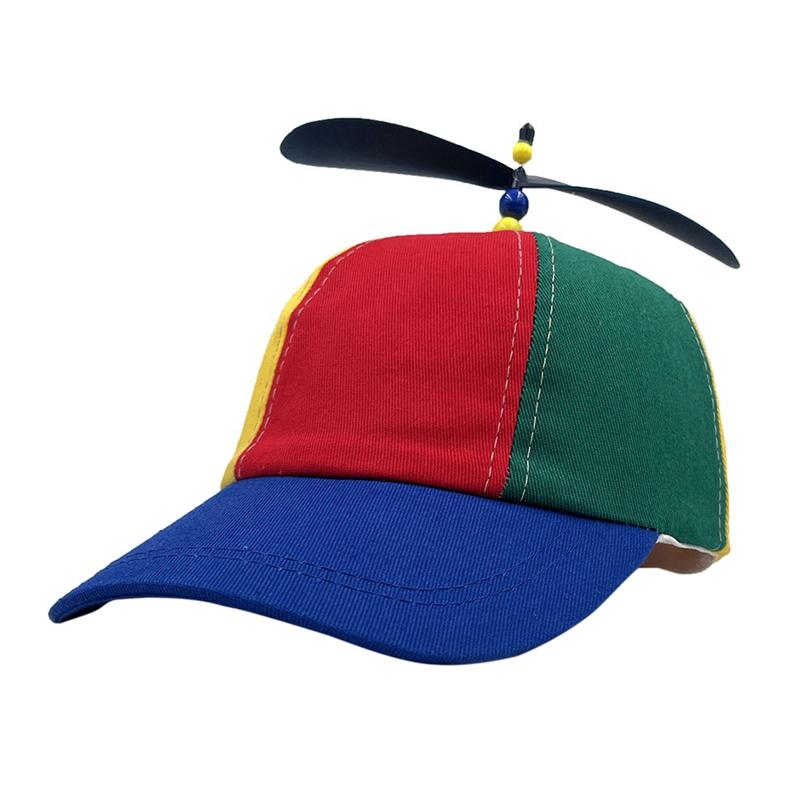 Parent-Child Matching Hats Baseball Caps Sun-Shielding Duckbill Caps Rainbow Patchwork Top Propeller Hats
