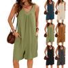 Summer New Solid Color V-neck Loose Pocket Sleeveless Jumpsuit