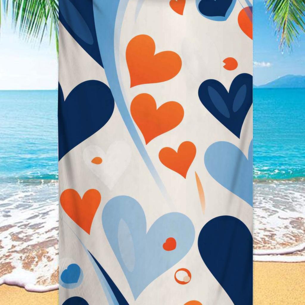 Love Symbol Pattern Digital-printed Polyester Superfine Fiber Double-sided Fleece Beach Vacation Bath Towel, Beach Towel