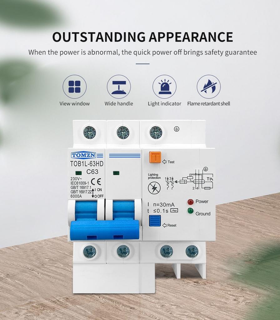 SPD Surge Protector Arrester 2 Pole DZ47LE Circuit Breaker
