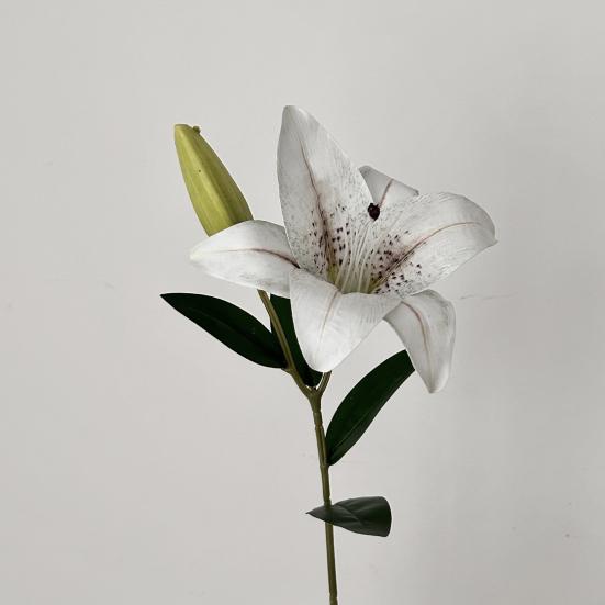 20inch Artificial Lily Flower Fake Real Touch Lily with 2 Heads Blooms 2 Buds for Home Office Decor Wedding Party Spring Table