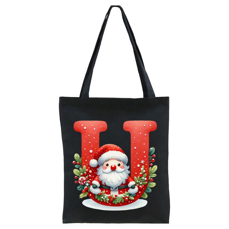 English letters A-Z Christmas number print student casual canvas tote bag