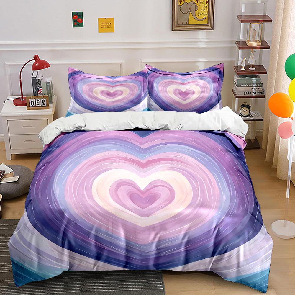 "Heart Pattern Decorative Art Set" Bedding Set with 1 Duvet Cover 2 Pillowcases Single Double King Queen, Gift
