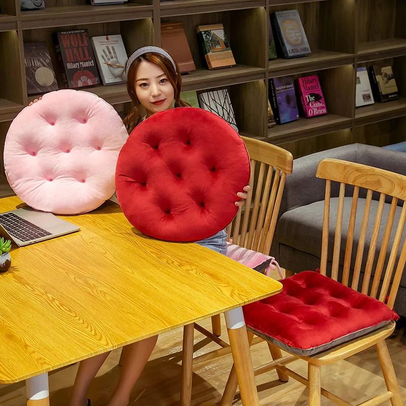Solid Color Crystal Velvet Color-matching Chair Cushion Winter Warm Seat Cushion Student Stool Butt Office Chair Cushion