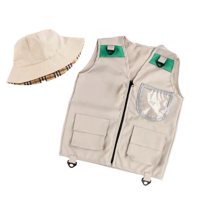 

Hot Selling Children s Outdoor Explorer Clothing Vest Hat Camping Equipment Role Play Printing Logo