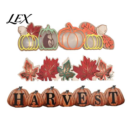 Cozy Autumn Atmosphere Lights Fall Thanksgiving LED Tabletop Decor, Maple Leaf Harvest Themed Lighted Wooden Holiday Window Sill Ornaments Centerpiece