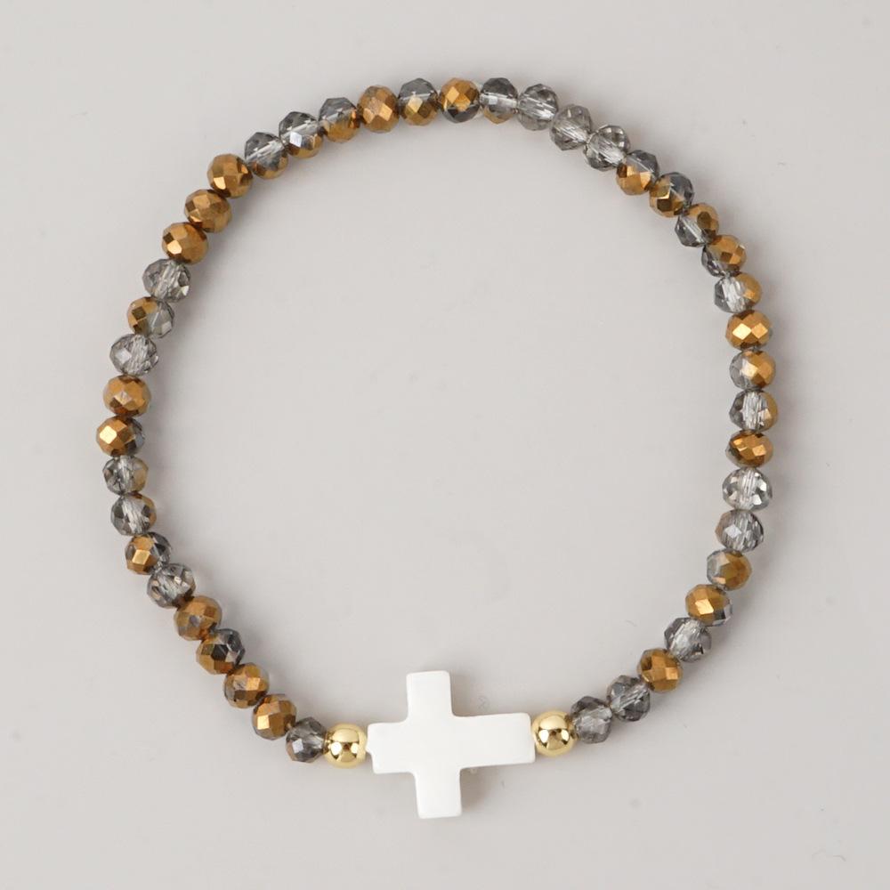 Bohemian Colorful Multi-faceted Crystal Bead Cross Shell Elastic Beaded Bracelets for Women Friend Vacation Stackable Jewelry