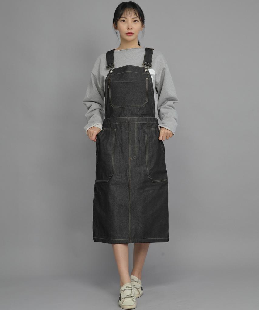 Seinteukeulu Wrinkle Band Overalls Skirt Swb-612 Denim Black